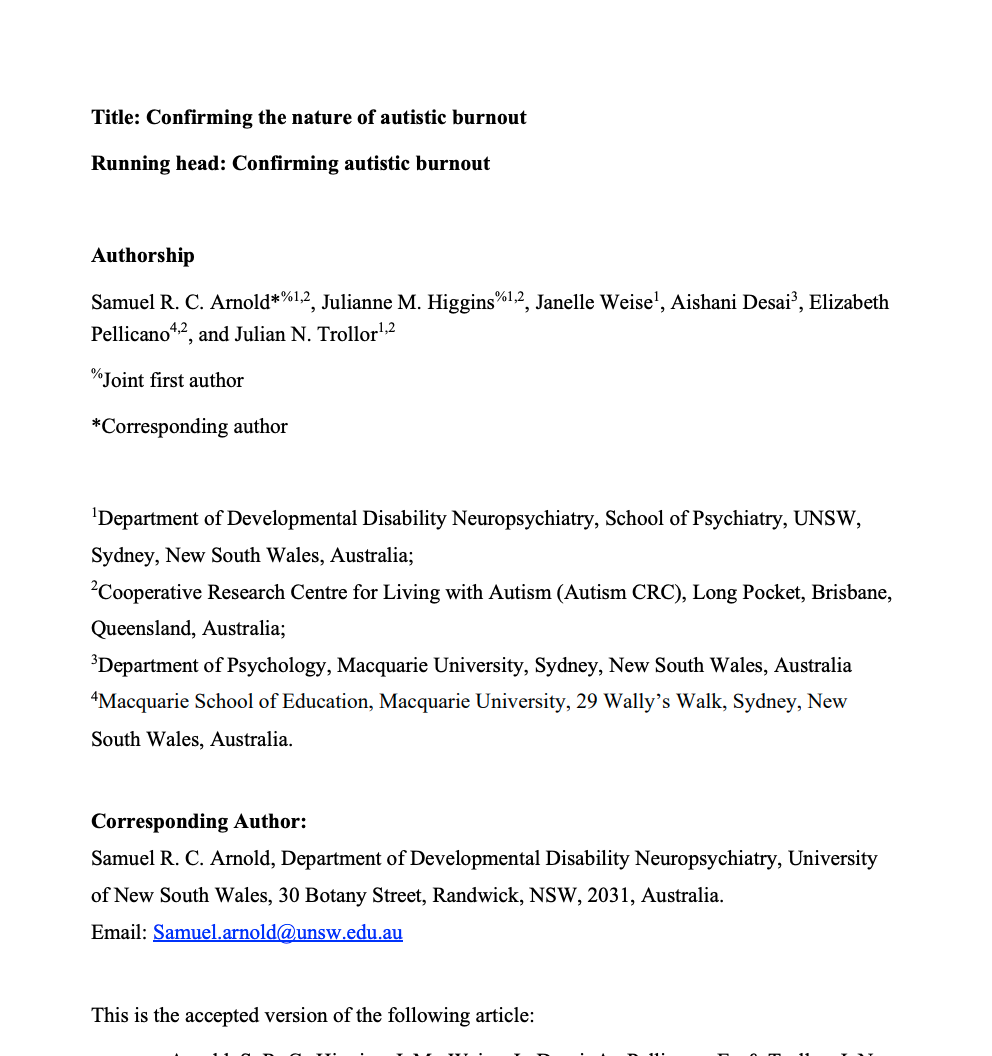 "Confirming the nature of autistic burnout"